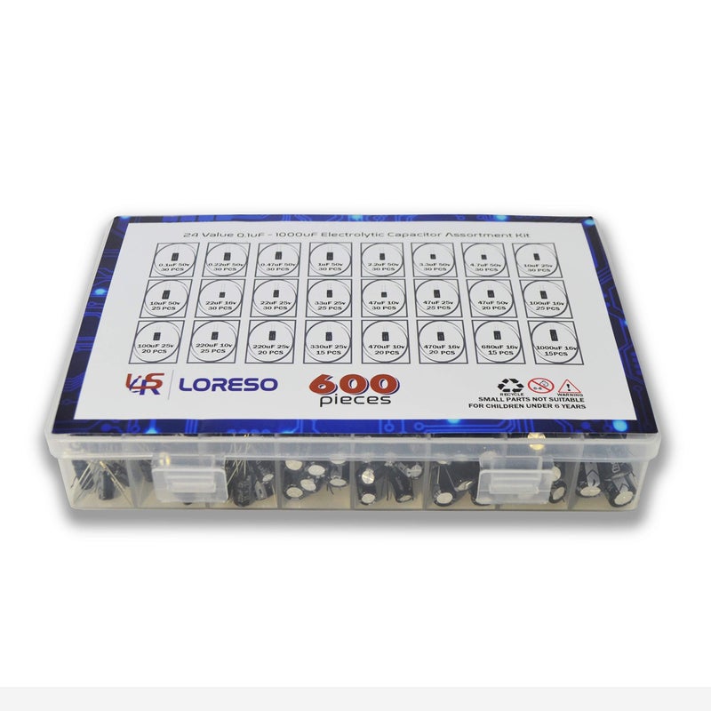 LSR LORESO Loreso Electrolytic Capacitor Variety Pack 600 pcs Assortment Kit Box - 600pcs 24 Value - Electrolytic Capacitors 0.1uf to 1000uf 50V, for Electronics Projects - Image 4